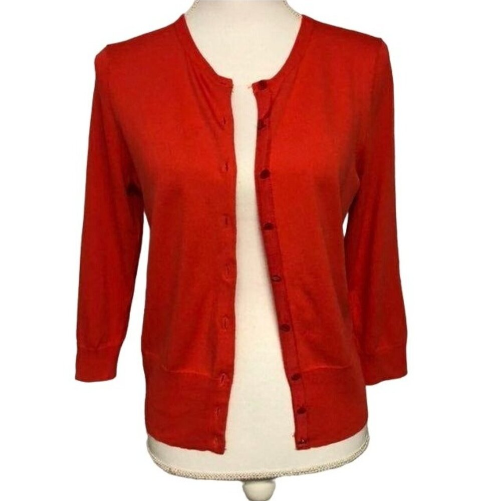 Ann Taylor Cardigan Womens S Stretch Button Front Orange Red Career Casual - Picture 4 of 12